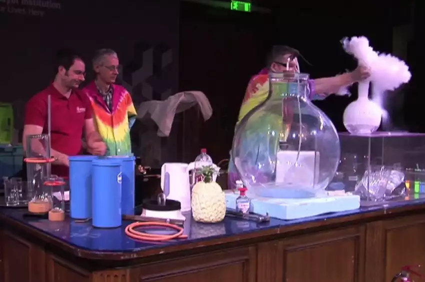 Theatre being used for a science demonstration Theatre being used for a science demonstration
