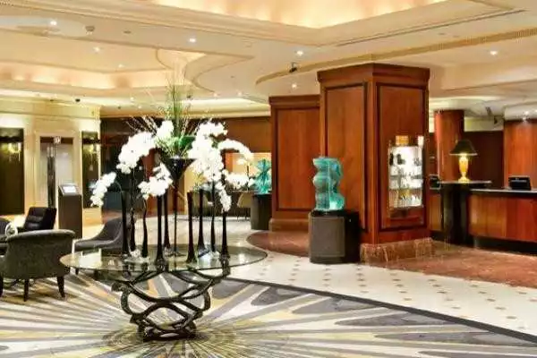 The lobby at the Hilton