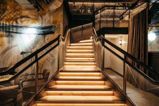 downstairs