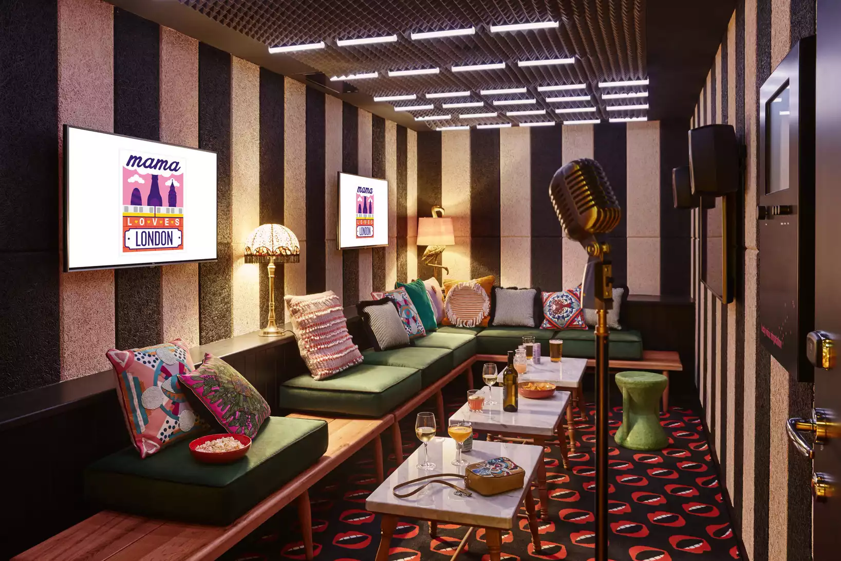 Karaoke room and arcade lobby